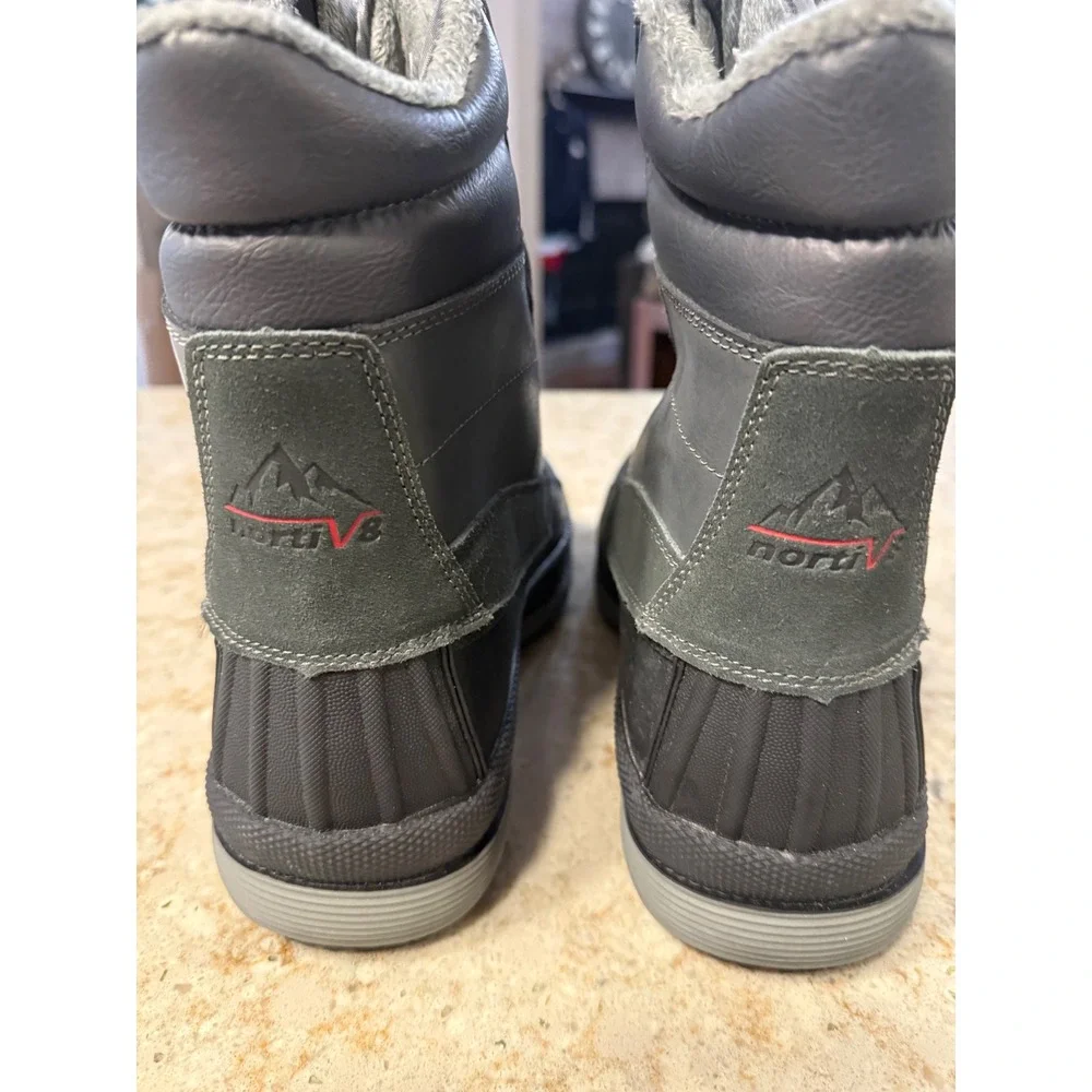 Nortiv 8 Mens Winter Snow Boots Waterproof Insulated Front Zip Black Grey 11